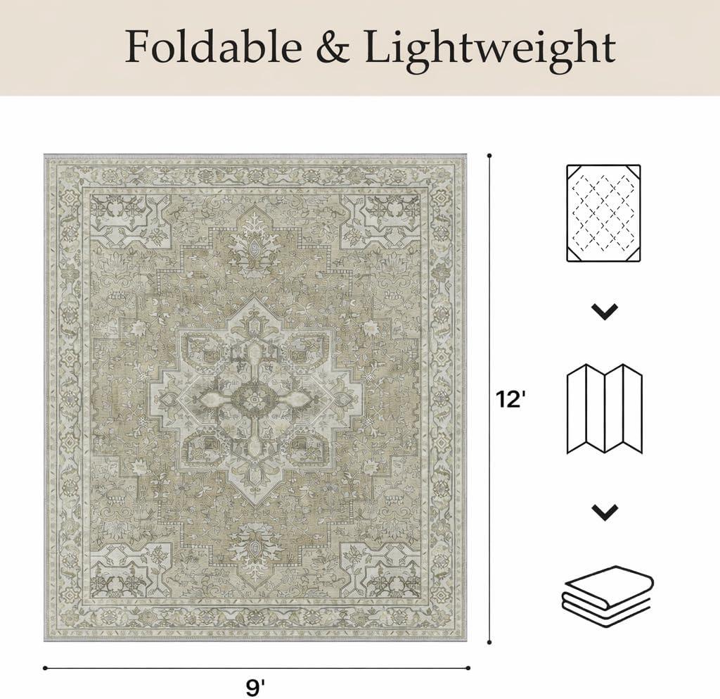 imageGENIMO Outdoor amp Indoor Area Rug 5x8 Waterproof NonShedding Easy Cleaning Boho Mat for Patio Living Room Balcony Dining Room RV Deck Bedroom Camping Outside CarpetBlueCoffee Beige