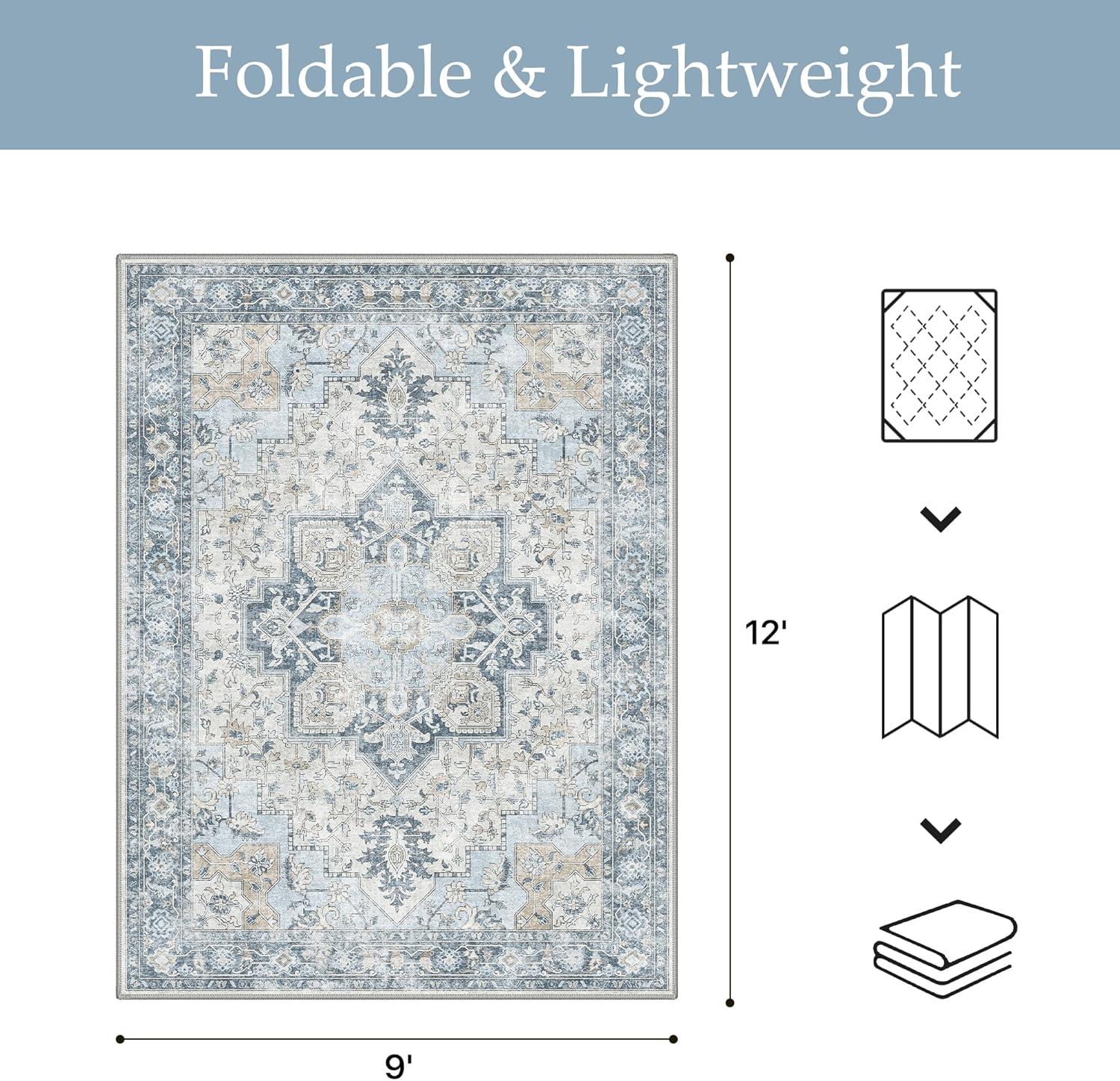 imageGENIMO Outdoor amp Indoor Area Rug 5x8 Waterproof NonShedding Easy Cleaning Boho Mat for Patio Living Room Balcony Dining Room RV Deck Bedroom Camping Outside CarpetBlueBlue