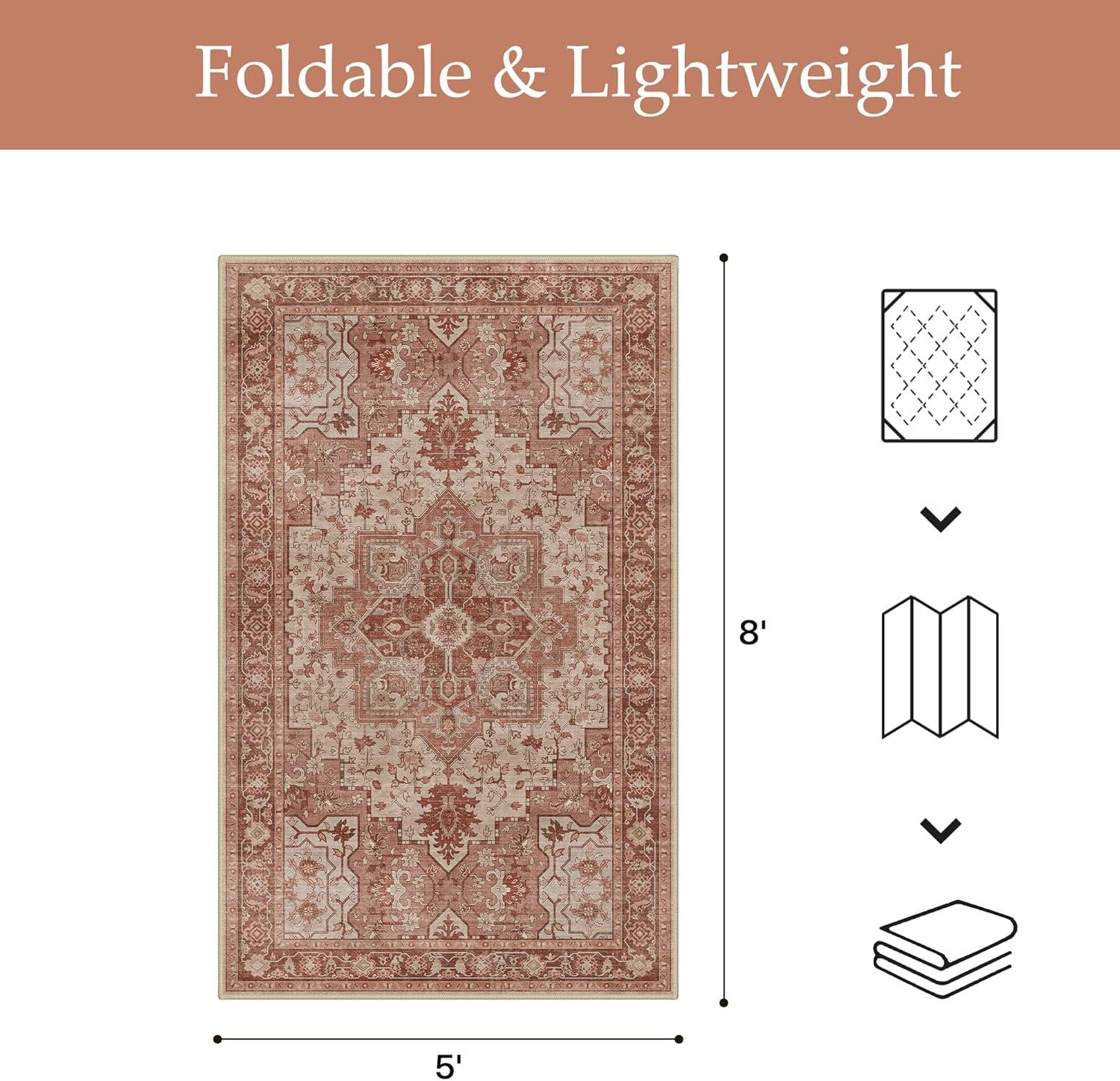 imageGENIMO Outdoor amp Indoor Area Rug 5x8 Waterproof NonShedding Easy Cleaning Boho Mat for Patio Living Room Balcony Dining Room RV Deck Bedroom Camping Outside CarpetBlueBrown Red