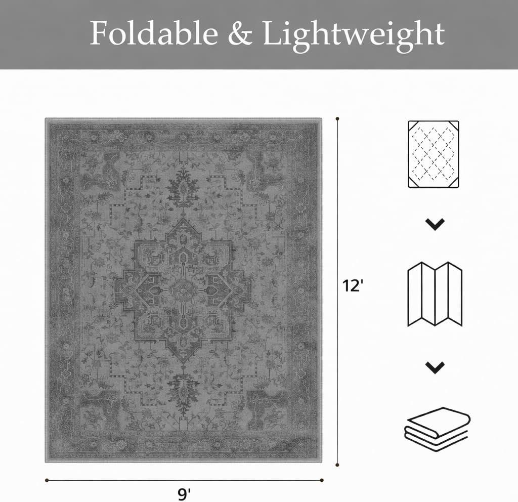 imageGENIMO Outdoor amp Indoor Area Rug 5x8 Waterproof NonShedding Easy Cleaning Boho Mat for Patio Living Room Balcony Dining Room RV Deck Bedroom Camping Outside CarpetBlueDark Grey