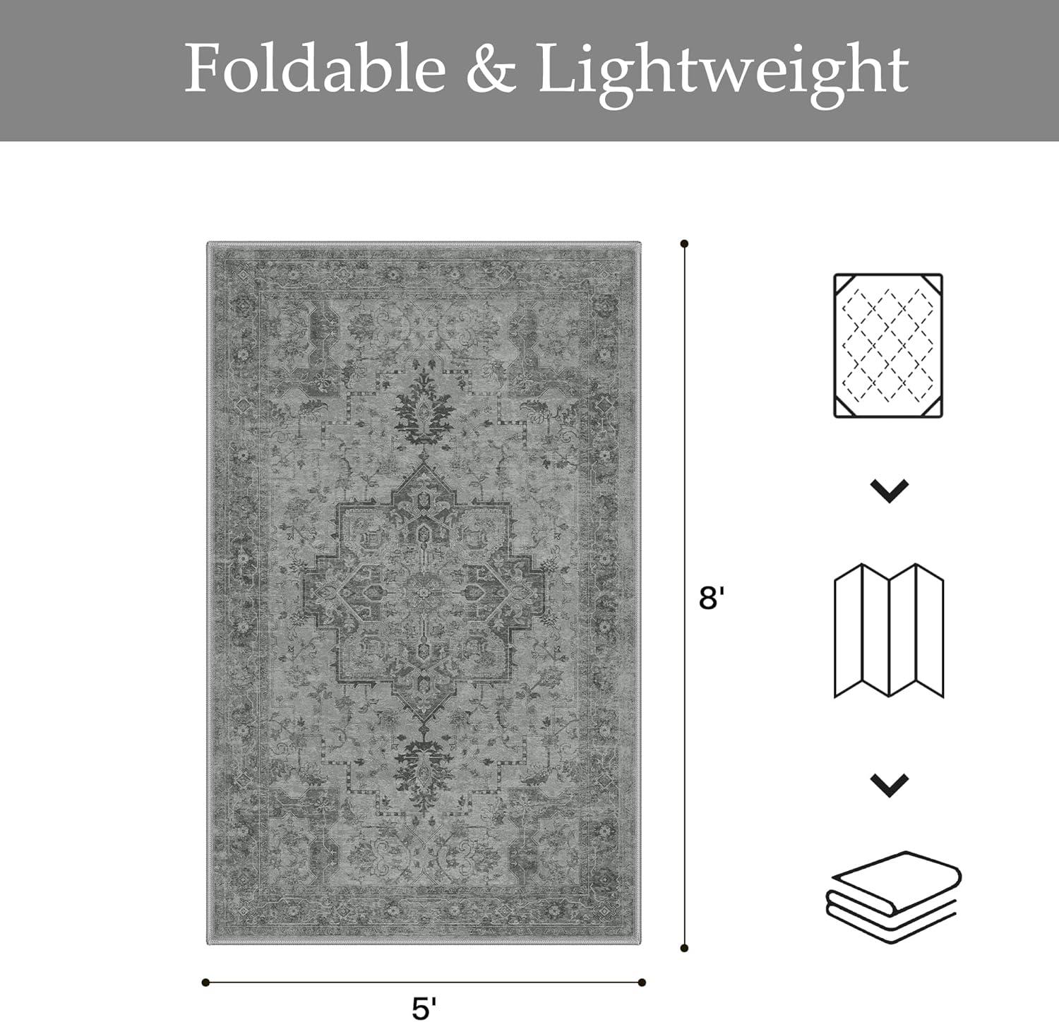 imageGENIMO Outdoor amp Indoor Area Rug 5x8 Waterproof NonShedding Easy Cleaning Boho Mat for Patio Living Room Balcony Dining Room RV Deck Bedroom Camping Outside CarpetBlueDark Grey