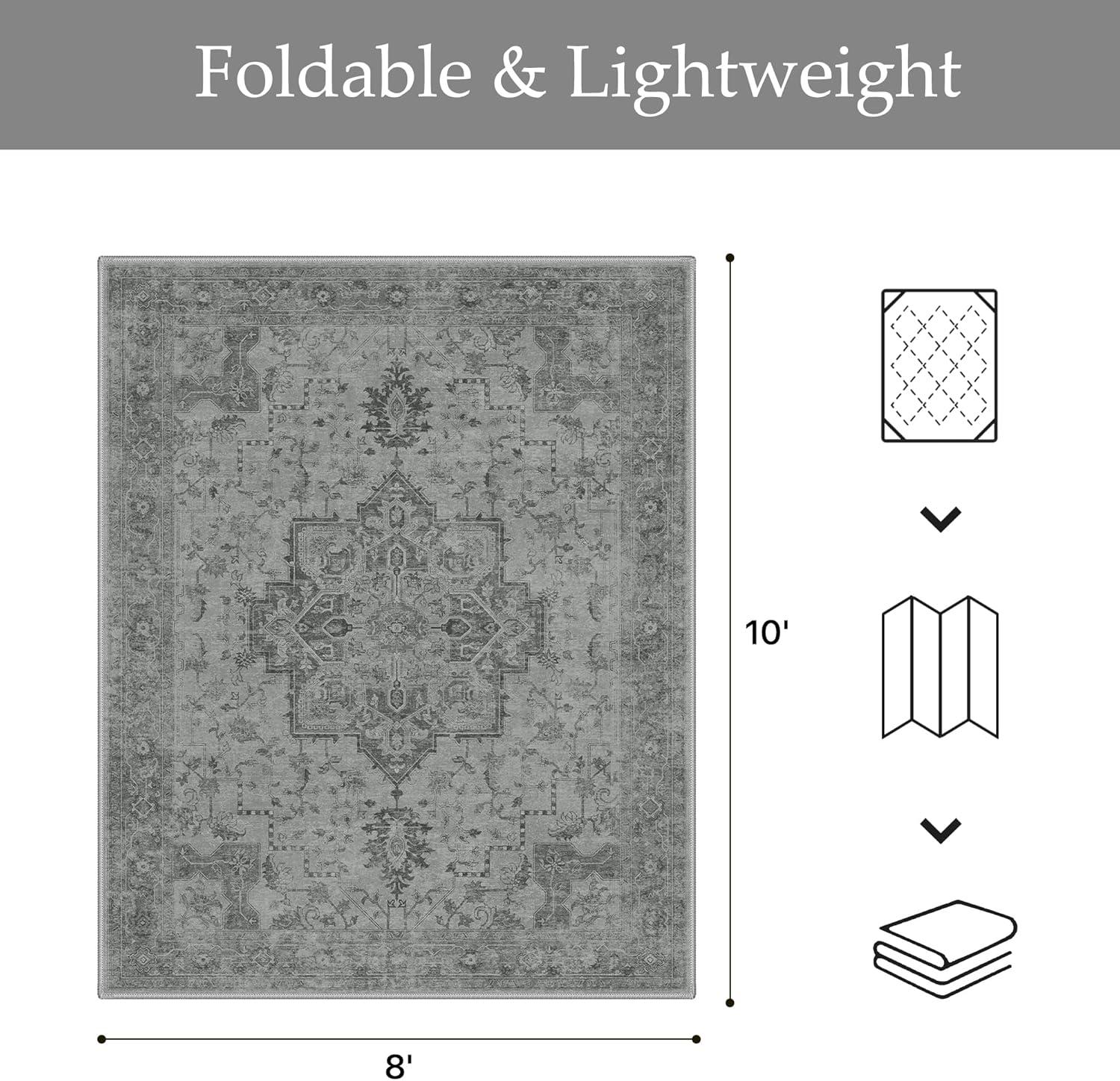imageGENIMO Outdoor amp Indoor Area Rug 5x8 Waterproof NonShedding Easy Cleaning Boho Mat for Patio Living Room Balcony Dining Room RV Deck Bedroom Camping Outside CarpetBlueDark Grey