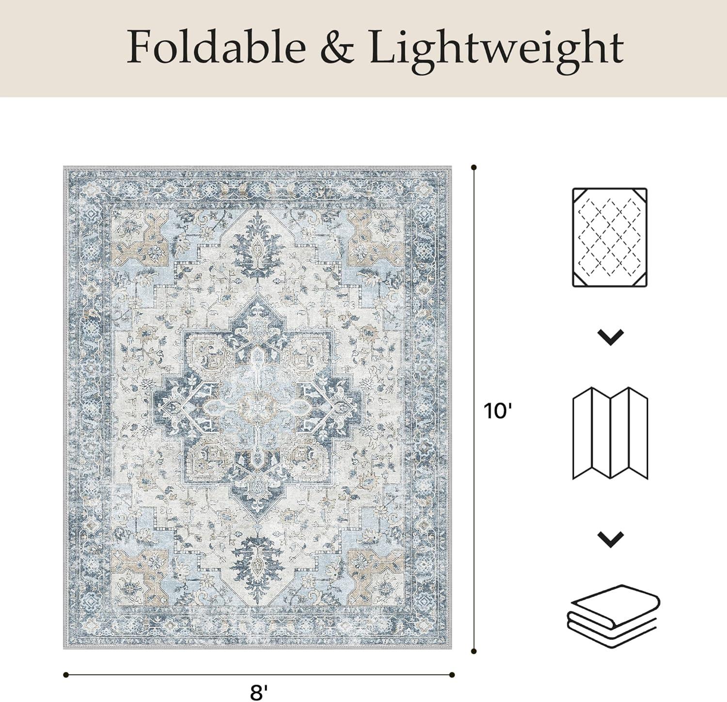 imageGENIMO Outdoor amp Indoor Area Rug 5x8 Waterproof NonShedding Easy Cleaning Boho Mat for Patio Living Room Balcony Dining Room RV Deck Bedroom Camping Outside CarpetBlueBlue