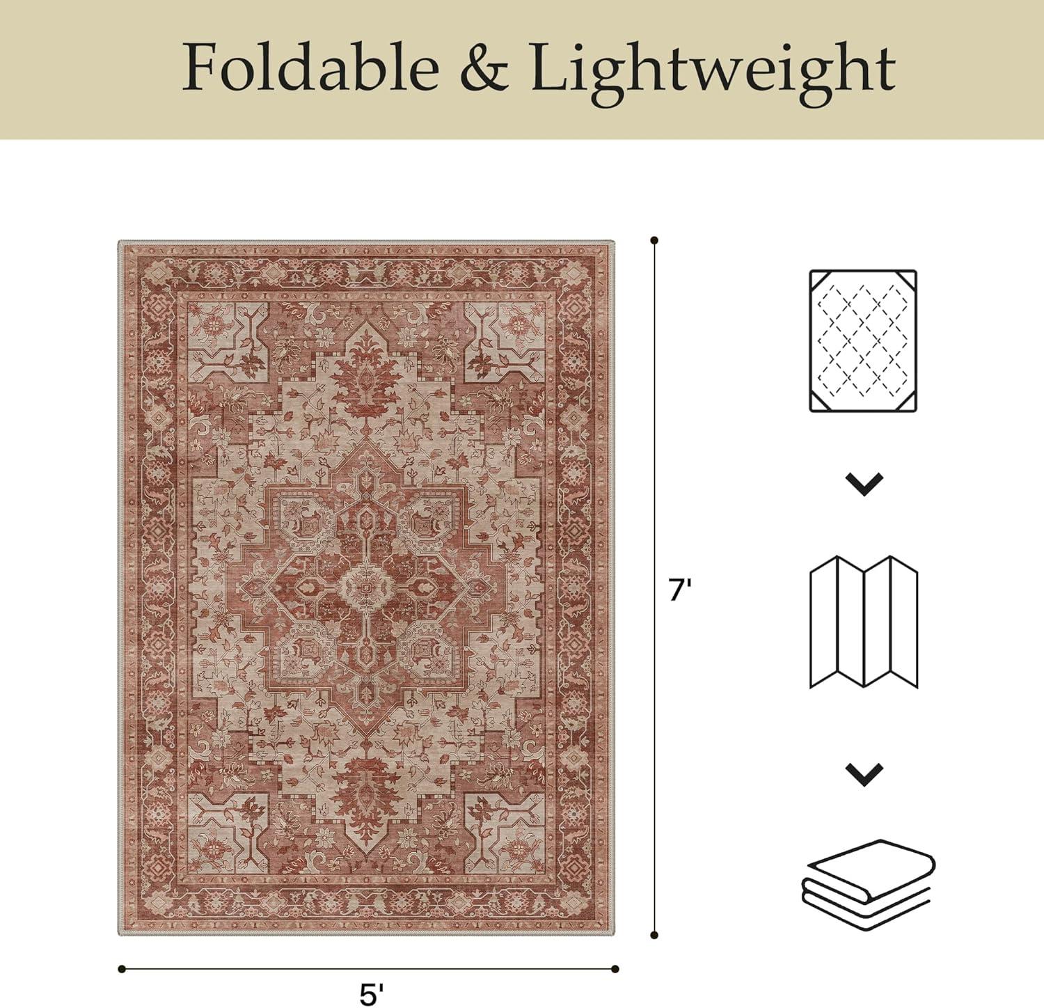 imageGENIMO Outdoor amp Indoor Area Rug 5x8 Waterproof NonShedding Easy Cleaning Boho Mat for Patio Living Room Balcony Dining Room RV Deck Bedroom Camping Outside CarpetBlueBrown Red
