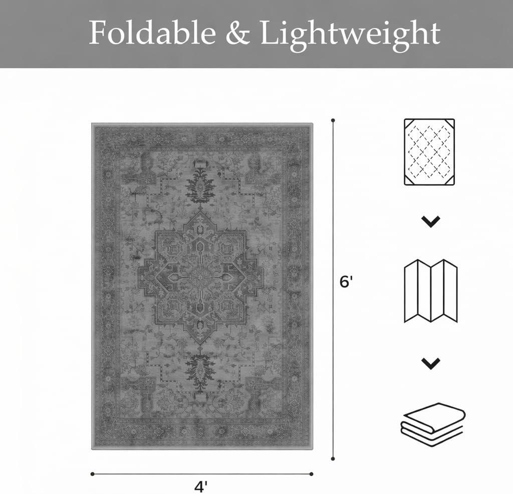 imageGENIMO Outdoor amp Indoor Area Rug 5x8 Waterproof NonShedding Easy Cleaning Boho Mat for Patio Living Room Balcony Dining Room RV Deck Bedroom Camping Outside CarpetBlueDark Grey