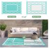 GENIMO 5 ‘ x 8 ‘ Outdoor Rug for Patio, Waterproof Indoor Outdoor Plastic Straw Rugs Carpet, Reversible Outside Area Mat for Camping, Balcony Porch, Deck, Picnic, Beach Navy Blue & Jade Green(Aqua Blue&white)