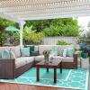 GENIMO 5 ‘ x 8 ‘ Outdoor Rug for Patio, Waterproof Indoor Outdoor Plastic Straw Rugs Carpet, Reversible Outside Area Mat for Camping, Balcony Porch, Deck, Picnic, Beach Navy Blue & Jade Green(Aqua Blue&white)