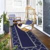 GENIMO 5 ‘ x 8 ‘ Outdoor Rug for Patio, Waterproof Indoor Outdoor Plastic Straw Rugs Carpet, Reversible Outside Area Mat for Camping, Balcony Porch, Deck, Picnic, Beach Navy Blue & Jade Green(Blue & Grey)