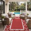 GENIMO 5 ‘ x 8 ‘ Outdoor Rug for Patio, Waterproof Indoor Outdoor Plastic Straw Rugs Carpet, Reversible Outside Area Mat for Camping, Balcony Porch, Deck, Picnic, Beach Navy Blue & Jade Green(Red & White)