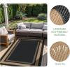 GENIMO 5 ‘ x 8 ‘ Outdoor Rug for Patio, Waterproof Indoor Outdoor Plastic Straw Rugs Carpet, Reversible Outside Area Mat for Camping, Balcony Porch, Deck, Picnic, Beach Navy Blue & Jade Green(Mblack & Brown)