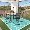 GENIMO 5 ‘ x 8 ‘ Outdoor Rug for Patio, Waterproof Indoor Outdoor Plastic Straw Rugs Carpet, Reversible Outside Area Mat for Camping, Balcony Porch, Deck, Picnic, Beach Navy Blue & Jade Green(Aqua Blue&white)