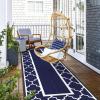 GENIMO 5 ‘ x 8 ‘ Outdoor Rug for Patio, Waterproof Indoor Outdoor Plastic Straw Rugs Carpet, Reversible Outside Area Mat for Camping, Balcony Porch, Deck, Picnic, Beach Navy Blue & Jade Green(Navy Blue & White)