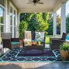 GENIMO 5 ‘ x 8 ‘ Outdoor Rug for Patio, Waterproof Indoor Outdoor Plastic Straw Rugs Carpet, Reversible Outside Area Mat for Camping, Balcony Porch, Deck, Picnic, Beach Navy Blue & Jade Green(Navy Blue&jade Green)