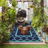 GENIMO 5 ‘ x 8 ‘ Outdoor Rug for Patio, Waterproof Indoor Outdoor Plastic Straw Rugs Carpet, Reversible Outside Area Mat for Camping, Balcony Porch, Deck, Picnic, Beach Navy Blue & Jade Green(Navy Blue&jade Green)