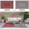 GENIMO 5 ‘ x 8 ‘ Outdoor Rug for Patio, Waterproof Indoor Outdoor Plastic Straw Rugs Carpet, Reversible Outside Area Mat for Camping, Balcony Porch, Deck, Picnic, Beach Navy Blue & Jade Green(Red & Grey)