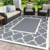 GENIMO 5 ‘ x 8 ‘ Outdoor Rug for Patio, Waterproof Indoor Outdoor Plastic Straw Rugs Carpet, Reversible Outside Area Mat for Camping, Balcony Porch, Deck, Picnic, Beach Navy Blue & Jade Green(Grey&beige White)