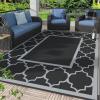 GENIMO 5 ‘ x 8 ‘ Outdoor Rug for Patio, Waterproof Indoor Outdoor Plastic Straw Rugs Carpet, Reversible Outside Area Mat for Camping, Balcony Porch, Deck, Picnic, Beach Navy Blue & Jade Green(Lantern/Black&gray)