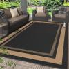 GENIMO 5 ‘ x 8 ‘ Outdoor Rug for Patio, Waterproof Indoor Outdoor Plastic Straw Rugs Carpet, Reversible Outside Area Mat for Camping, Balcony Porch, Deck, Picnic, Beach Navy Blue & Jade Green(Mblack & Brown)