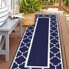 GENIMO 5 ‘ x 8 ‘ Outdoor Rug for Patio, Waterproof Indoor Outdoor Plastic Straw Rugs Carpet, Reversible Outside Area Mat for Camping, Balcony Porch, Deck, Picnic, Beach Navy Blue & Jade Green(Navy Blue & White)