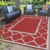 GENIMO 5 ‘ x 8 ‘ Outdoor Rug for Patio, Waterproof Indoor Outdoor Plastic Straw Rugs Carpet, Reversible Outside Area Mat for Camping, Balcony Porch, Deck, Picnic, Beach Navy Blue & Jade Green(Red & White)