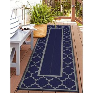 GENIMO 5 ‘ x 8 ‘ Outdoor Rug for Patio, Waterproof Indoor Outdoor Plastic Straw Rugs Carpet, Reversible Outside Area Mat for Camping, Balcony Porch, Deck, Picnic, Beach Navy Blue & Jade Green(Blue & Grey)
