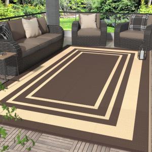 GENIMO 5 ‘ x 8 ‘ Outdoor Rug for Patio, Waterproof Indoor Outdoor Plastic Straw Rugs Carpet, Reversible Outside Area Mat for Camping, Balcony Porch, Deck, Picnic, Beach Navy Blue & Jade Green(Mcoffee & Beige)