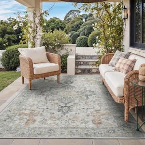 GENIMO Outdoor & Indoor Area Rug 5’x8′, Waterproof, Non-Shedding, Easy Cleaning, Boho Mat for Patio, Living Room, Balcony, Dining Room, RV, Deck, Bedroom, Camping, Outside Carpet,Blue(Light Grey Brown)