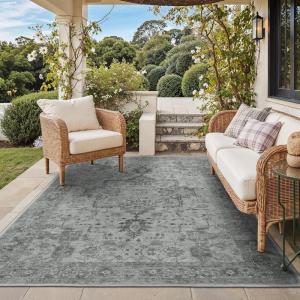 GENIMO Outdoor & Indoor Area Rug 5’x8′, Waterproof, Non-Shedding, Easy Cleaning, Boho Mat for Patio, Living Room, Balcony, Dining Room, RV, Deck, Bedroom, Camping, Outside Carpet,Blue(Dark Grey)