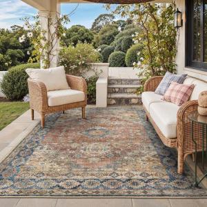 GENIMO Outdoor & Indoor Area Rug 5’x8′, Waterproof, Non-Shedding, Easy Cleaning, Boho Mat for Patio, Living Room, Balcony, Dining Room, RV, Deck, Bedroom, Camping, Outside Carpet,Blue(Antique Red)