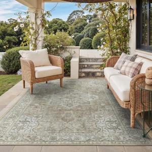 GENIMO Outdoor & Indoor Area Rug 5’x8′, Waterproof, Non-Shedding, Easy Cleaning, Boho Mat for Patio, Living Room, Balcony, Dining Room, RV, Deck, Bedroom, Camping, Outside Carpet,Blue(Coffee Beige)