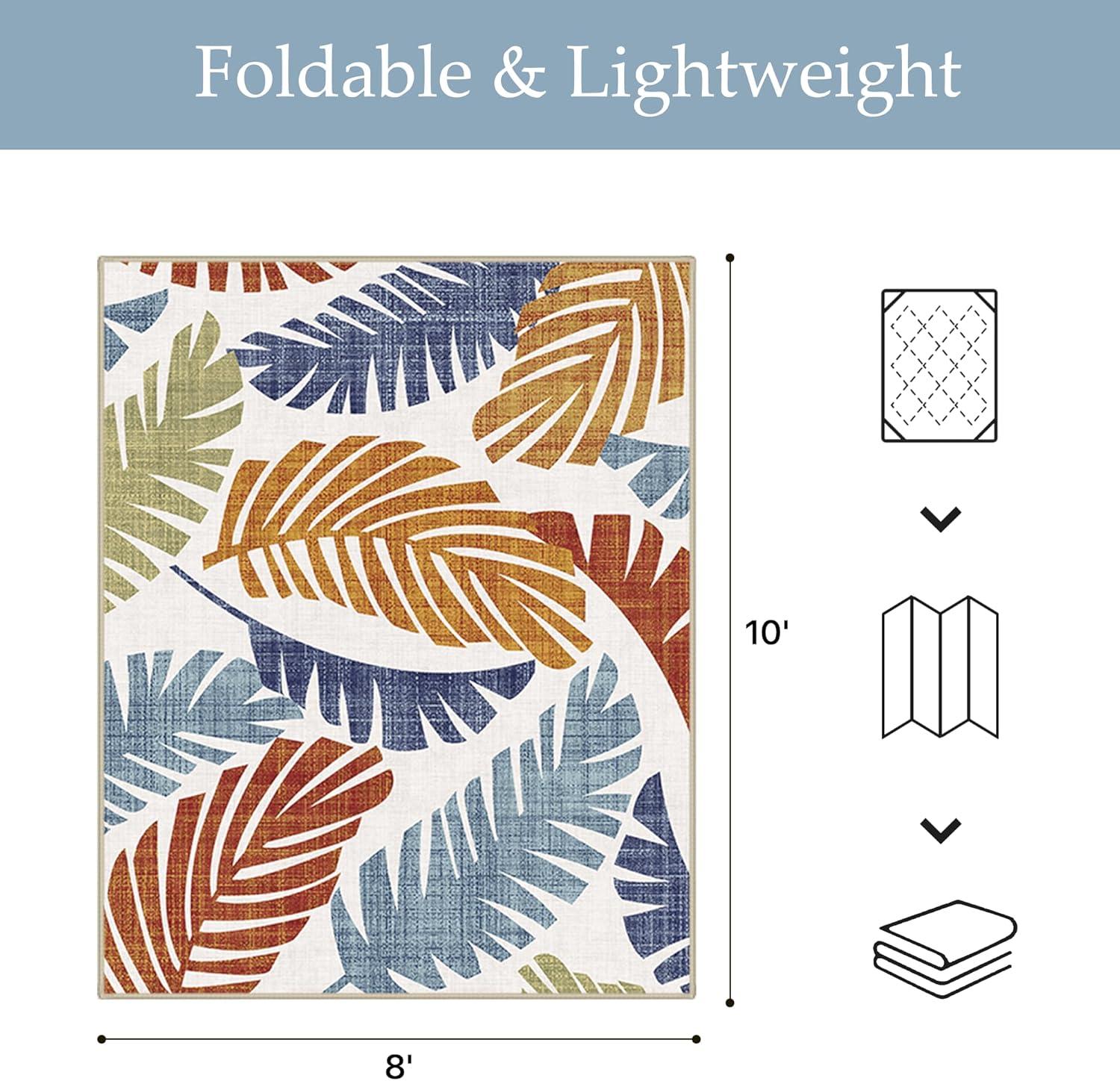 imageGENIMO Outdoor amp Indoor Area Rug 5x8 Waterproof NonShedding Easy Cleaning Leaf Mat for Patio Living Room Balcony Dining Room RV Deck Bedroom Camping Outside Carpet Tropical RustLeaf Rust Navy
