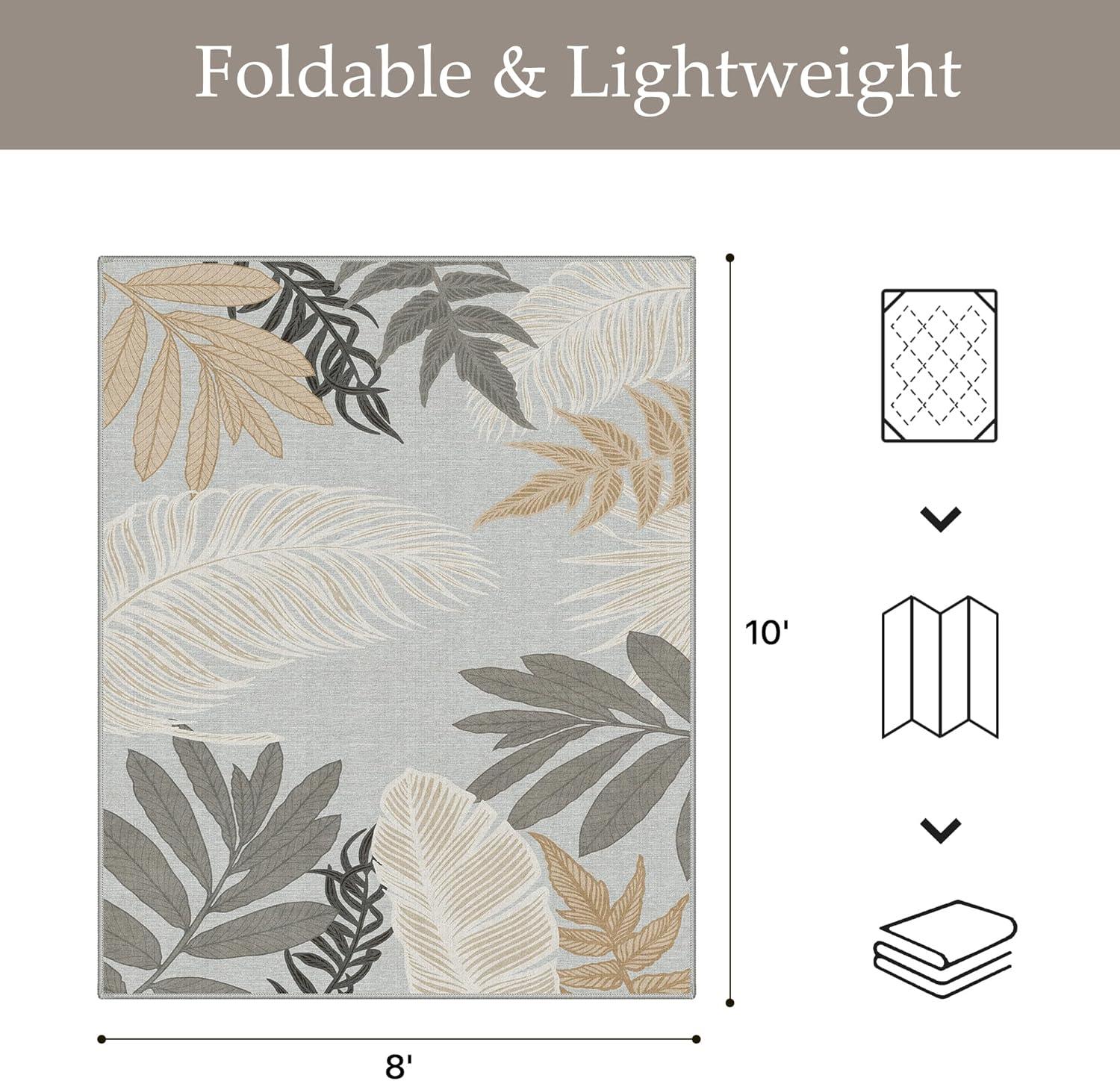 imageGENIMO Outdoor amp Indoor Area Rug 5x8 Waterproof NonShedding Easy Cleaning Leaf Mat for Patio Living Room Balcony Dining Room RV Deck Bedroom Camping Outside Carpet Tropical RustSand Grey