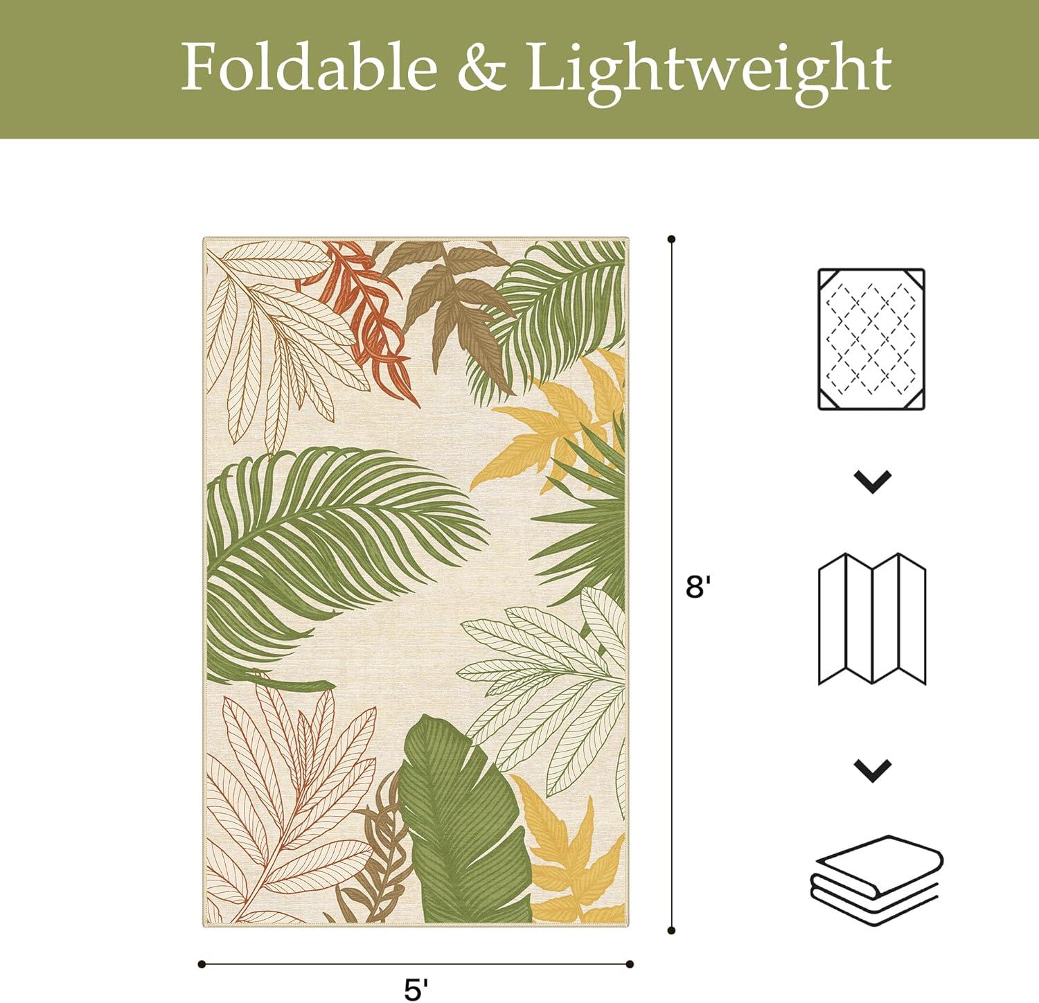 imageGENIMO Outdoor amp Indoor Area Rug 5x8 Waterproof NonShedding Easy Cleaning Leaf Mat for Patio Living Room Balcony Dining Room RV Deck Bedroom Camping Outside Carpet Tropical RustOlive Mustard