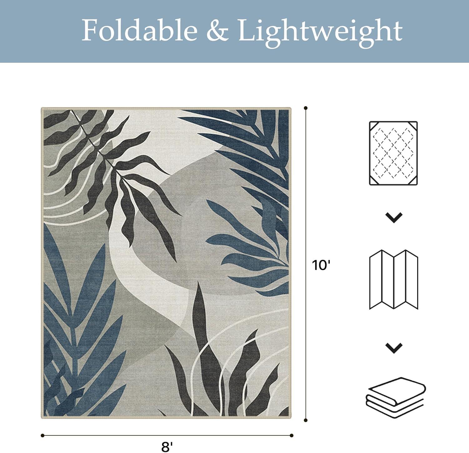 imageGENIMO Outdoor amp Indoor Area Rug 5x8 Waterproof NonShedding Easy Cleaning Leaf Mat for Patio Living Room Balcony Dining Room RV Deck Bedroom Camping Outside Carpet Tropical RustBlue Grey