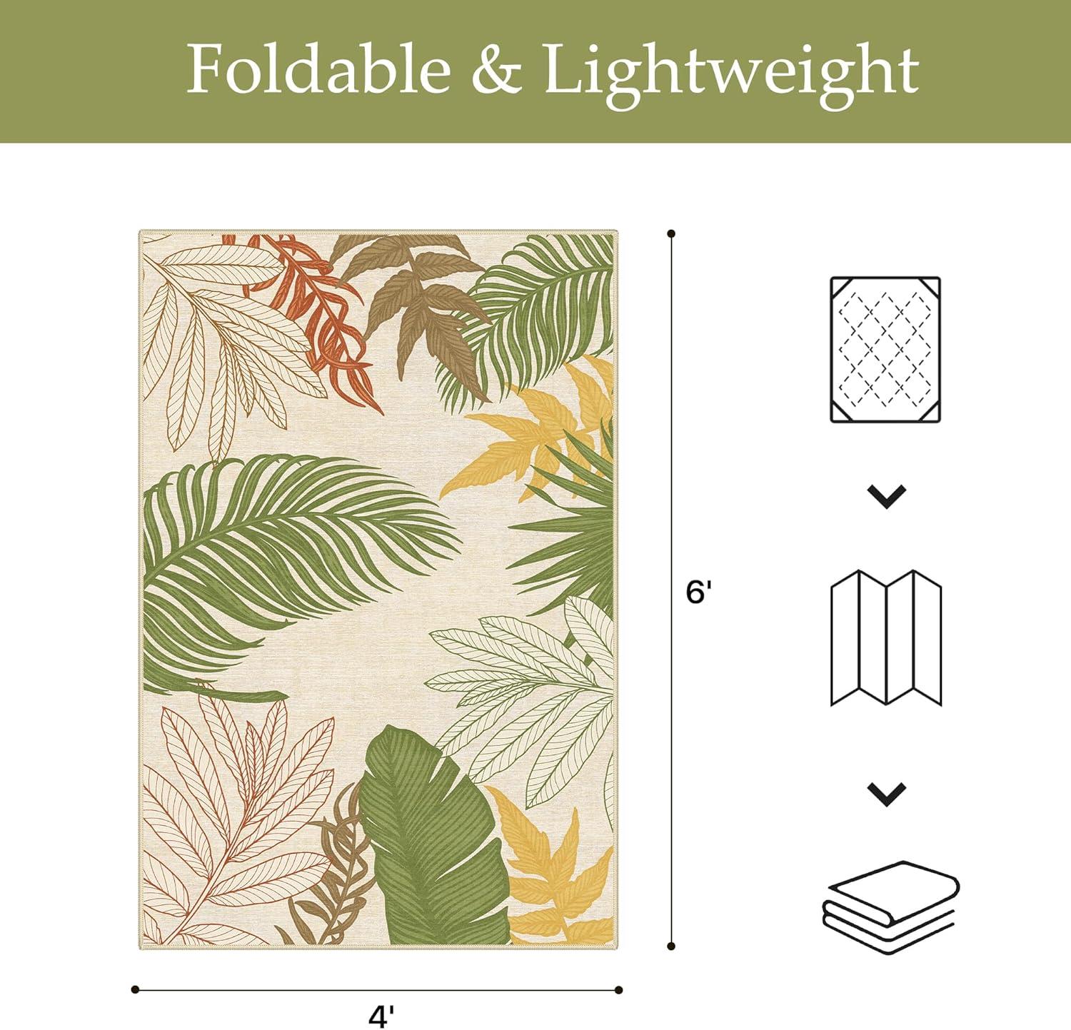 imageGENIMO Outdoor amp Indoor Area Rug 5x8 Waterproof NonShedding Easy Cleaning Leaf Mat for Patio Living Room Balcony Dining Room RV Deck Bedroom Camping Outside Carpet Tropical RustOlive Mustard