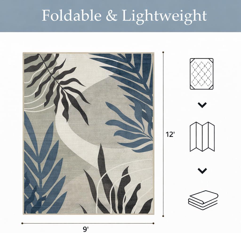 imageGENIMO Outdoor amp Indoor Area Rug 5x8 Waterproof NonShedding Easy Cleaning Leaf Mat for Patio Living Room Balcony Dining Room RV Deck Bedroom Camping Outside Carpet Tropical RustBlue Grey