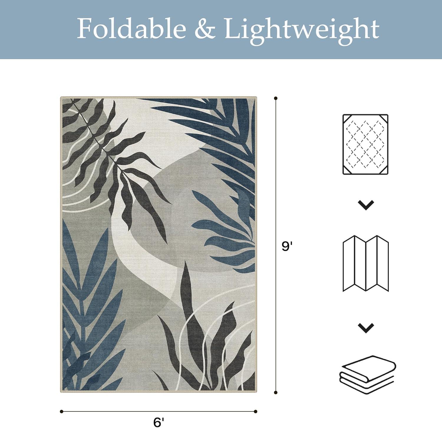 imageGENIMO Outdoor amp Indoor Area Rug 5x8 Waterproof NonShedding Easy Cleaning Leaf Mat for Patio Living Room Balcony Dining Room RV Deck Bedroom Camping Outside Carpet Tropical RustBlue Grey