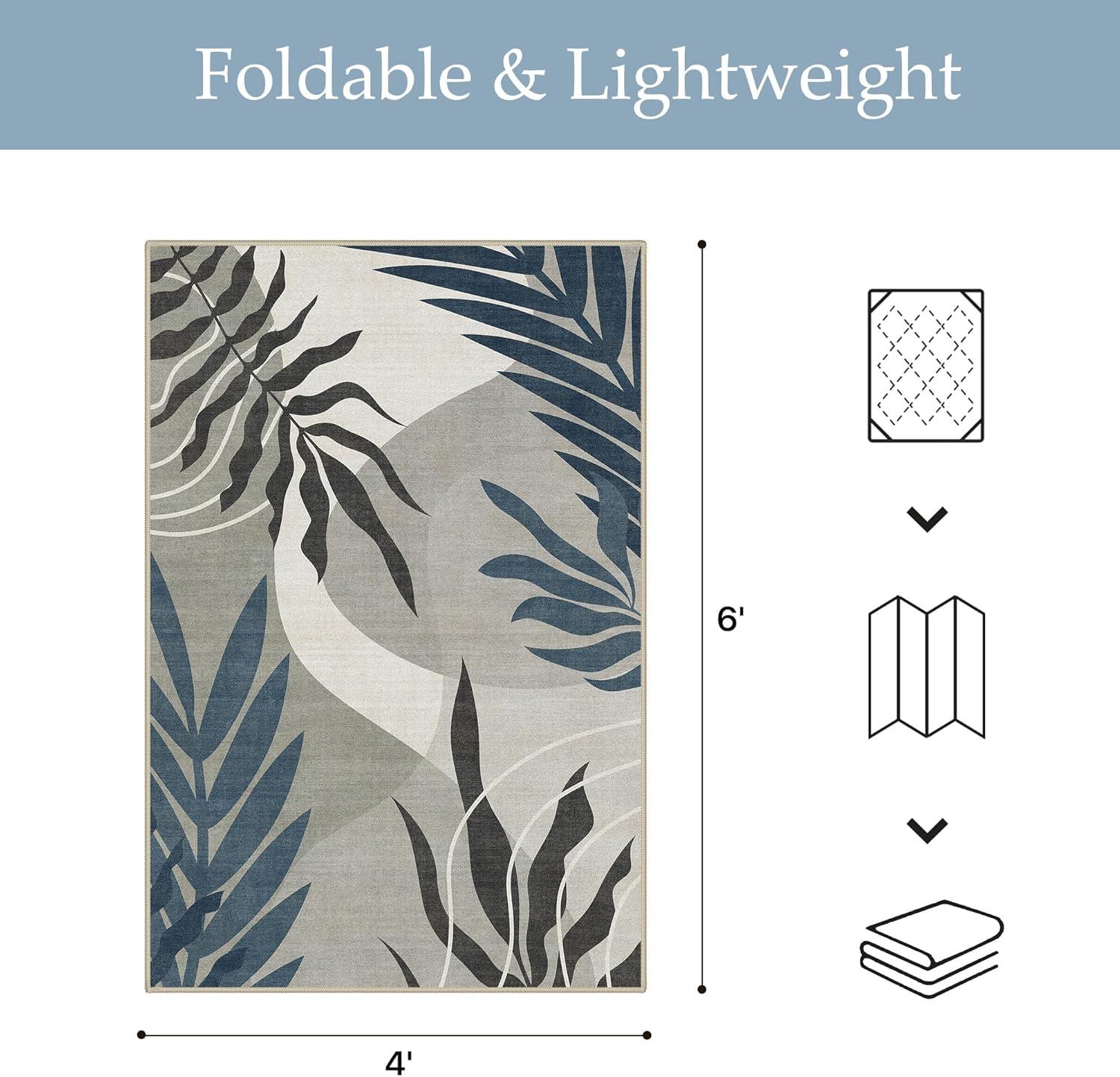 imageGENIMO Outdoor amp Indoor Area Rug 5x8 Waterproof NonShedding Easy Cleaning Leaf Mat for Patio Living Room Balcony Dining Room RV Deck Bedroom Camping Outside Carpet Tropical RustBlue Grey