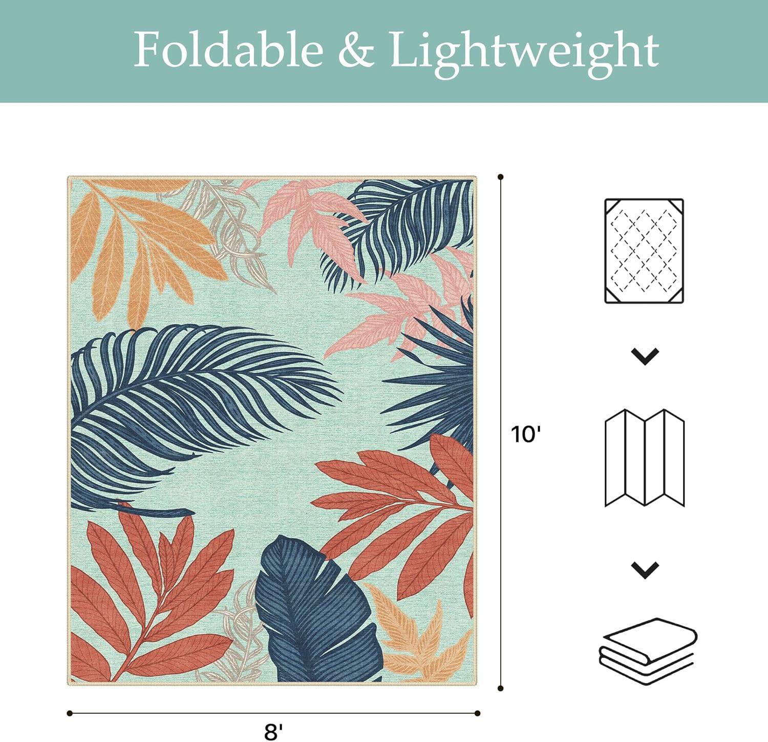 imageGENIMO Outdoor amp Indoor Area Rug 5x8 Waterproof NonShedding Easy Cleaning Leaf Mat for Patio Living Room Balcony Dining Room RV Deck Bedroom Camping Outside Carpet Tropical RustBlue Paint