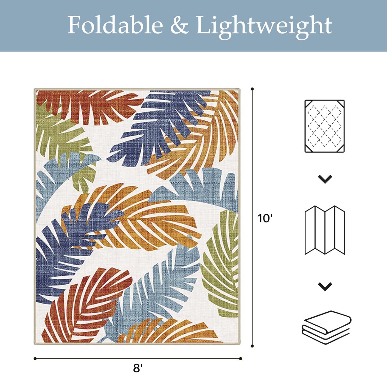 imageGENIMO Outdoor amp Indoor Area Rug 5x8 Waterproof NonShedding Easy Cleaning Leaf Mat for Patio Living Room Balcony Dining Room RV Deck Bedroom Camping Outside Carpet Tropical RustLeaf Tropical Rust