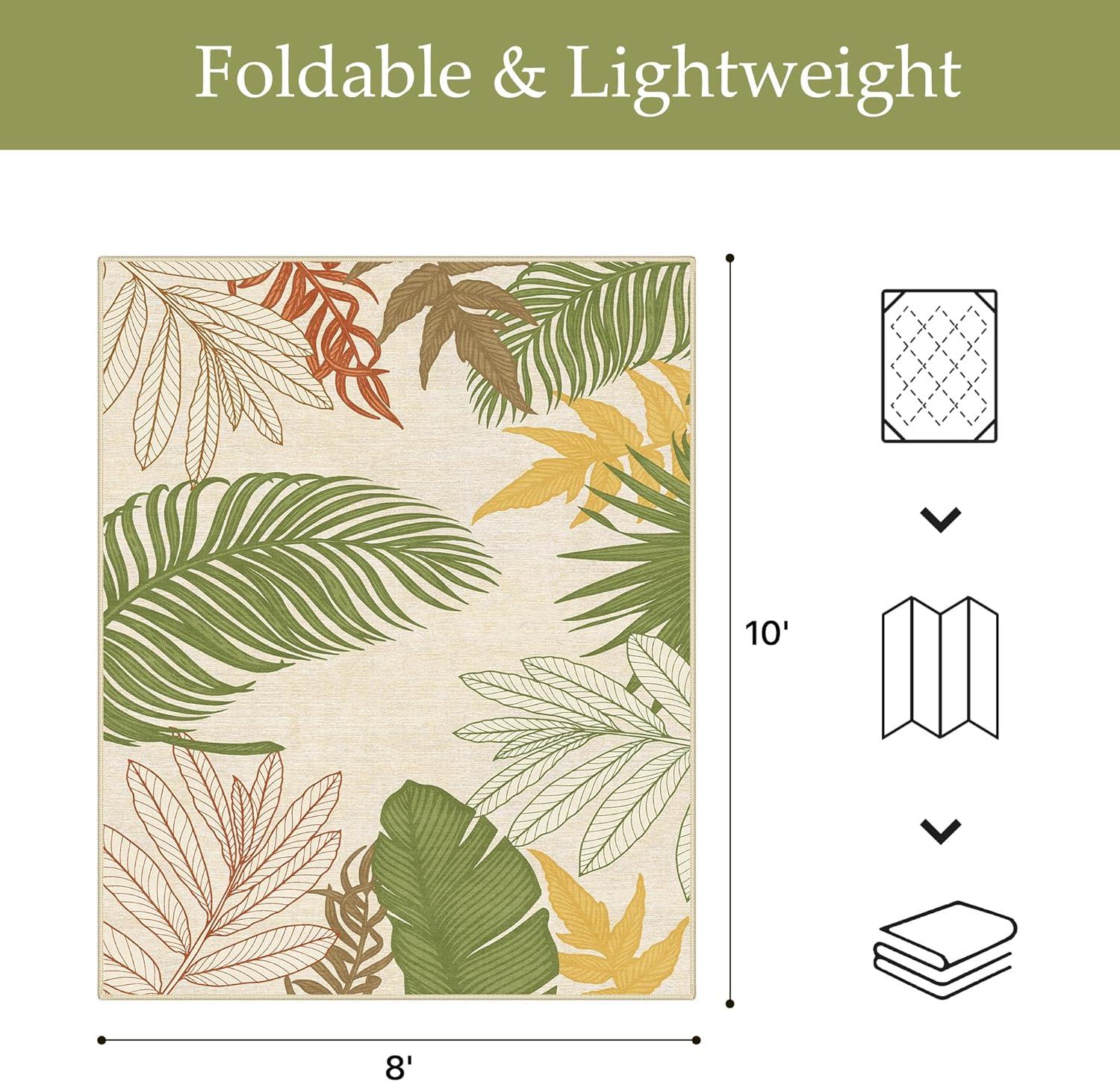 imageGENIMO Outdoor amp Indoor Area Rug 5x8 Waterproof NonShedding Easy Cleaning Leaf Mat for Patio Living Room Balcony Dining Room RV Deck Bedroom Camping Outside Carpet Tropical RustOlive Mustard