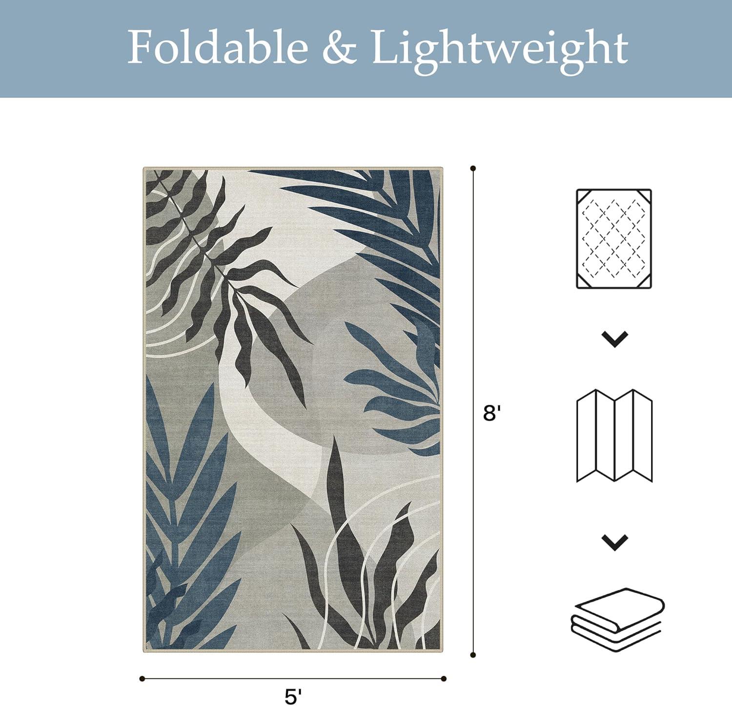 imageGENIMO Outdoor amp Indoor Area Rug 5x8 Waterproof NonShedding Easy Cleaning Leaf Mat for Patio Living Room Balcony Dining Room RV Deck Bedroom Camping Outside Carpet Tropical RustBlue Grey