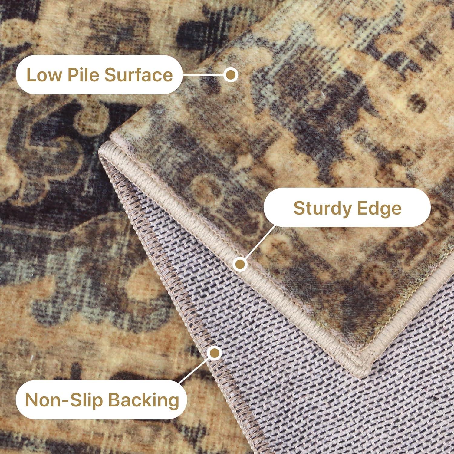 imageGENIMO 8x10 Area Rugs for Living Room Machine Washable Non Slip Rugs Low Pile Lightweight Vintage Print Rug for Bedroom Dining Room Home Office Distressed BlueGreyTawny Sage