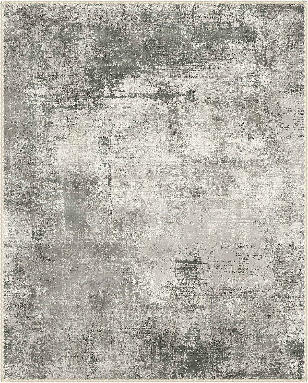 imageGENIMO 8x10 Area Rugs for Living Room Machine Washable Non Slip Rugs Low Pile Lightweight Vintage Print Rug for Bedroom Dining Room Home Office Distressed BlueGreyDistressed Grey
