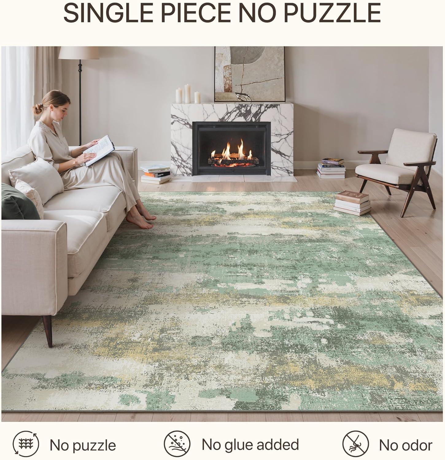 imageGENIMO 8x10 Area Rugs for Living Room Machine Washable Non Slip Rugs Low Pile Lightweight Vintage Print Rug for Bedroom Dining Room Home Office Distressed BlueGreyGreen Gray