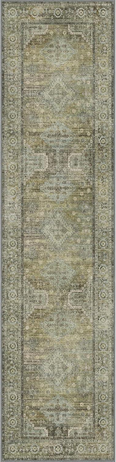 imageGENIMO 8x10 Area Rugs for Living Room Machine Washable Non Slip Rugs Low Pile Lightweight Vintage Print Rug for Bedroom Dining Room Home Office Distressed BlueGreyDistressed Sage