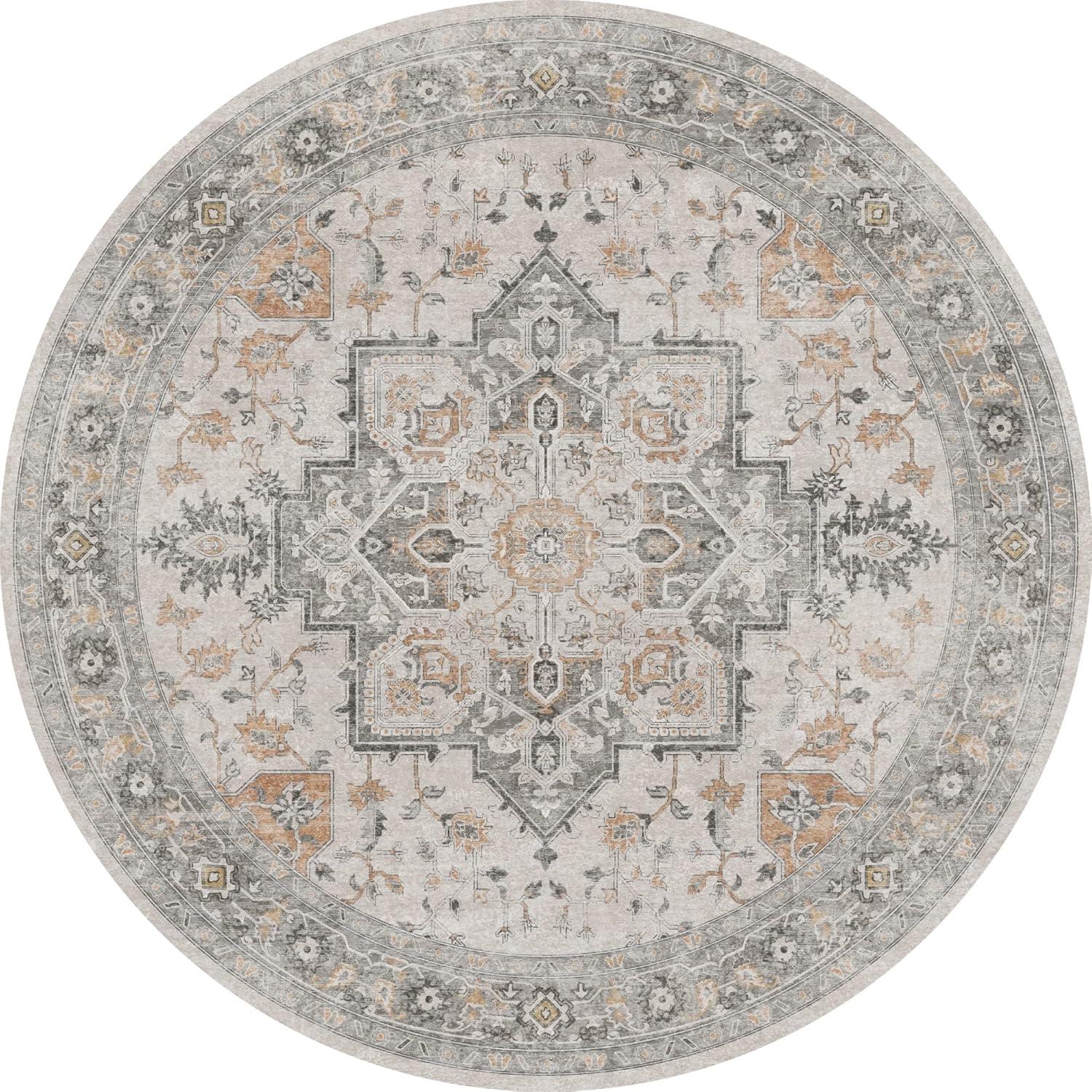 imageGENIMO 8x10 Area Rugs for Living Room Machine Washable Non Slip Rugs Low Pile Lightweight Vintage Print Rug for Bedroom Dining Room Home Office Distressed BlueGreyTaupe