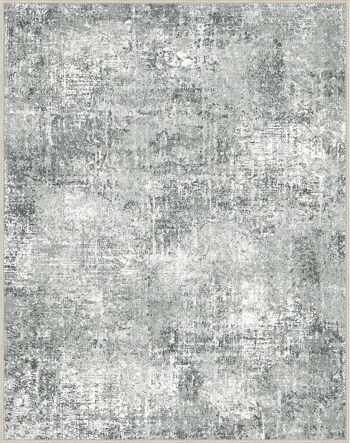 imageGENIMO 8x10 Area Rugs for Living Room Machine Washable Non Slip Rugs Low Pile Lightweight Vintage Print Rug for Bedroom Dining Room Home Office Distressed BlueGreyGray Fog