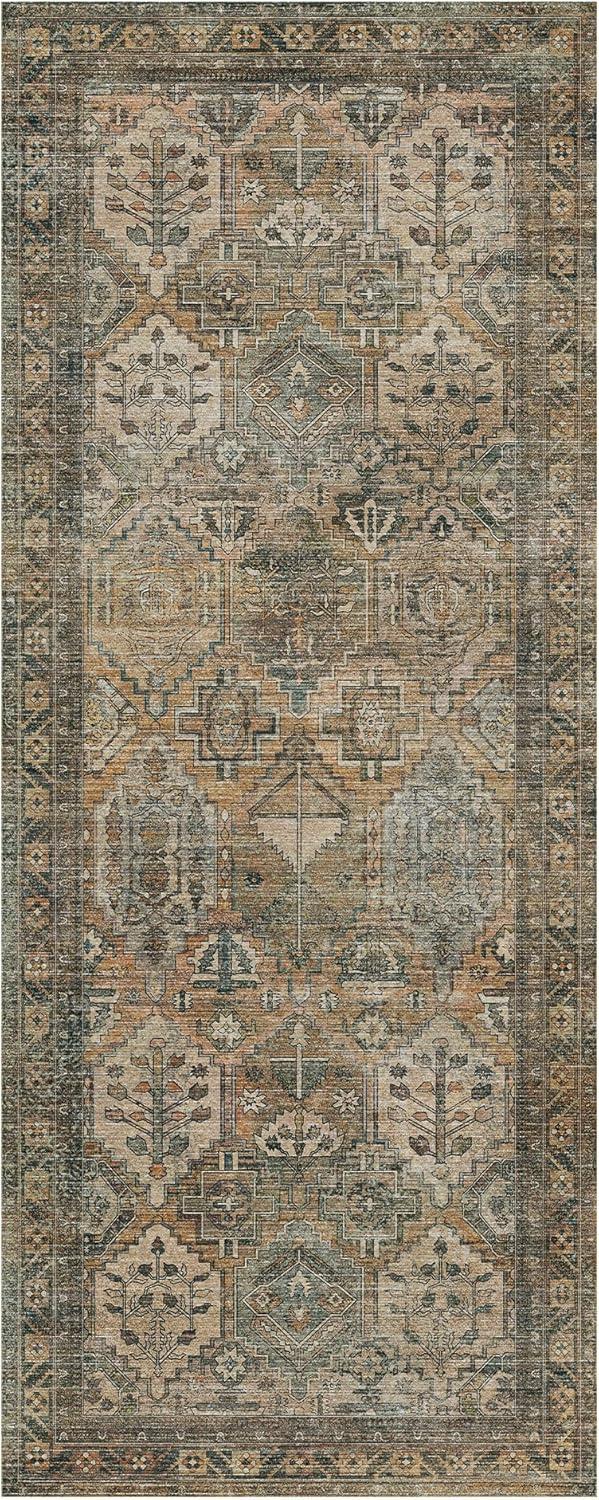 imageGENIMO 8x10 Area Rugs for Living Room Machine Washable Non Slip Rugs Low Pile Lightweight Vintage Print Rug for Bedroom Dining Room Home Office Distressed BlueGreyWarm Taupe