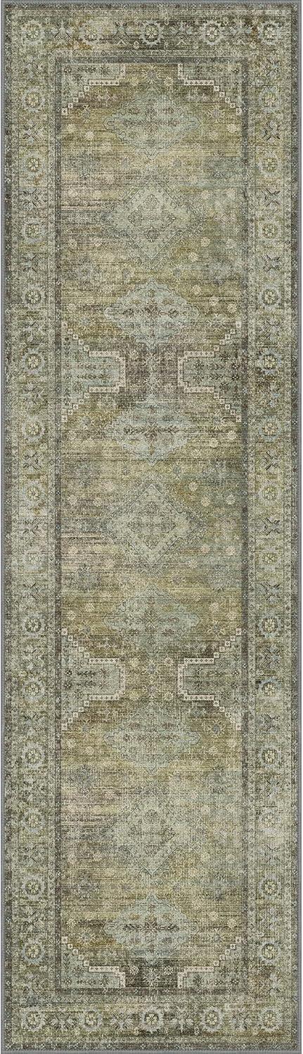 imageGENIMO 8x10 Area Rugs for Living Room Machine Washable Non Slip Rugs Low Pile Lightweight Vintage Print Rug for Bedroom Dining Room Home Office Distressed BlueGreyDistressed Sage